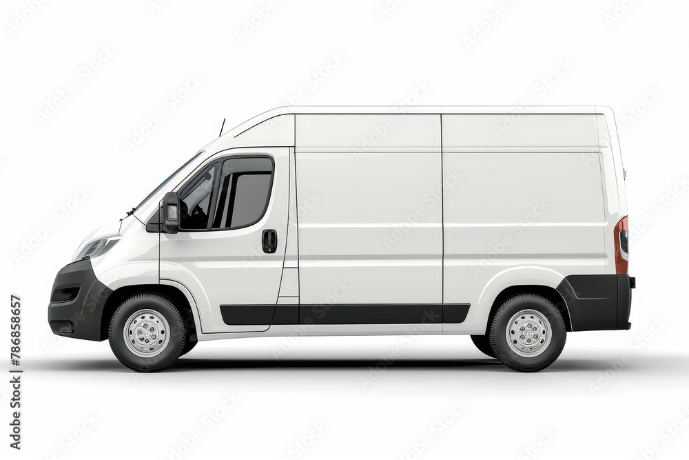 Delivery van side view isolated on a white background. Side view of a modern cargo short-base minibus. . photo on white isolated background