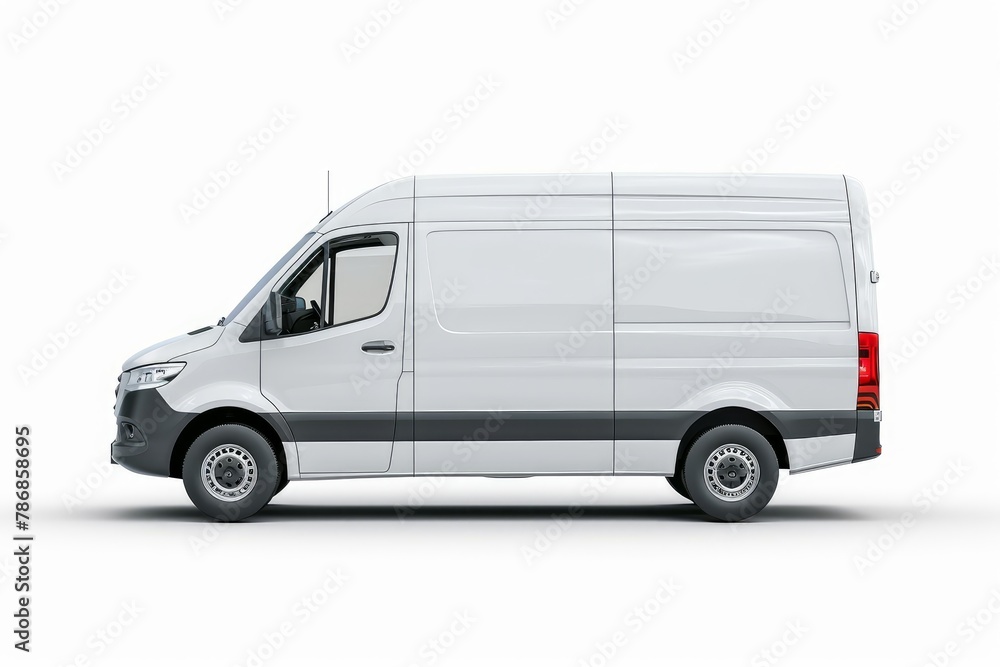 Delivery van side view isolated on a white background. Side view of a modern cargo short-base minibus. . photo on white isolated background