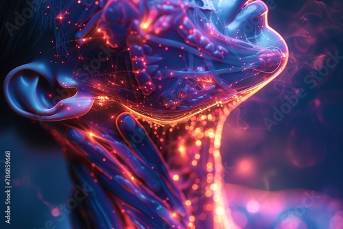 Neck strain illustration, neural glow photo