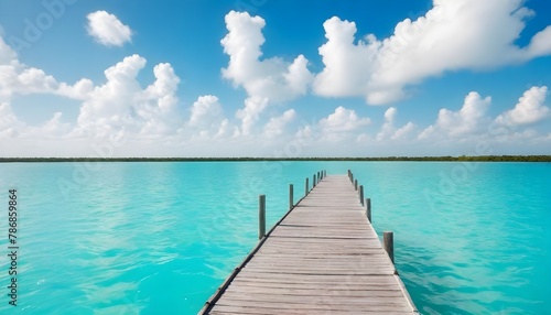 wooden-pier-in-bacalar-lagoon-with-beautiful-landscape © Attaul