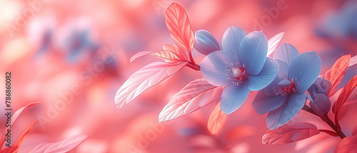 a many blue flowers that are on a pink background photo