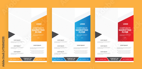 Corporate flyer design layout. Identity flier template with gradient color. Company marketing leaflet, publication, or handout template.