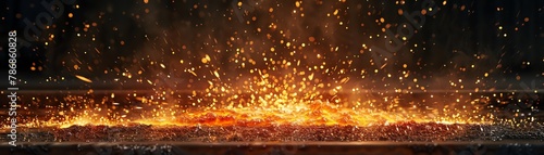 High-resolution shot of molten steel streaming elegantly into a mold, framed by a spectacular burst of sparks in a foundry