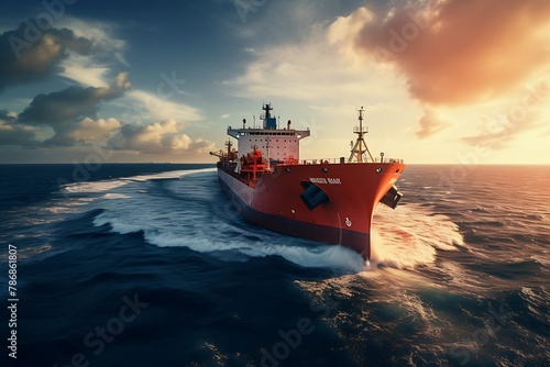 Large cargo ship sailing in the sea, tanker ship