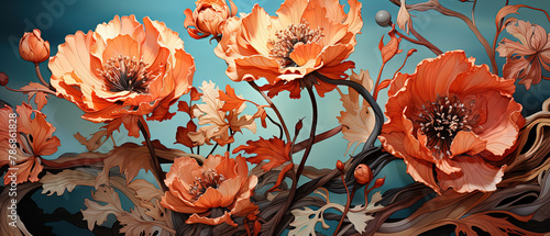 a many orange flowers in a vase on a table photo