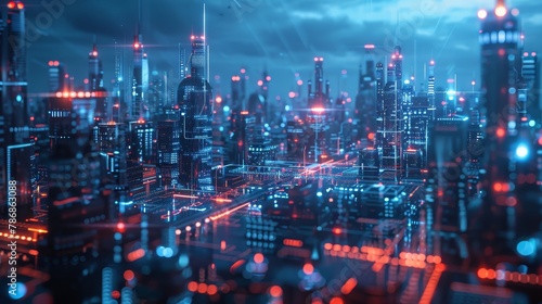 A futuristic cityscape with holographic charts and graphs © MAY
