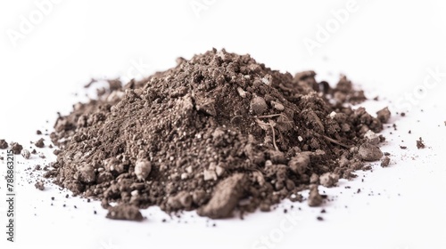Soil and cement mixture from a construction site on white background