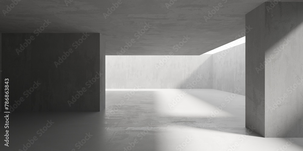 Concrete room with abstract interior. Open space. Industrial background template Concrete room with abstract interior. Open space. Industrial background template