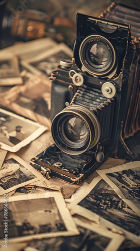 Nostalgic Glimpse: Vintage Camera Resting on a Bed of Memories