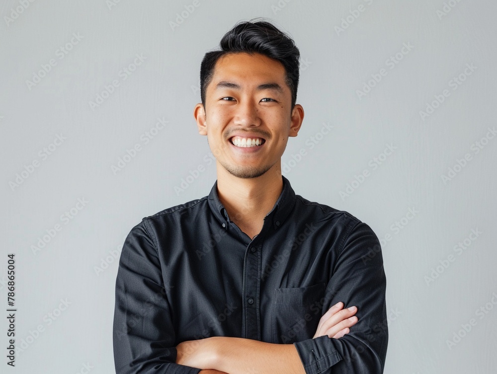Asian startup co-founder optimistic smile - obrazy, fototapety, plakaty 