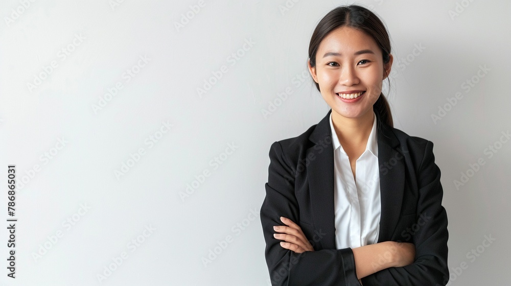 Confident Asian businesswoman smiling professional attire Confident Asian businesswoman smiling professional attire