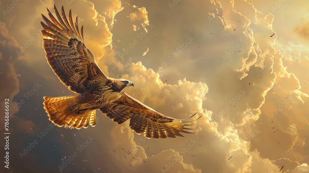 Obraz premium Hawk soaring through the sky