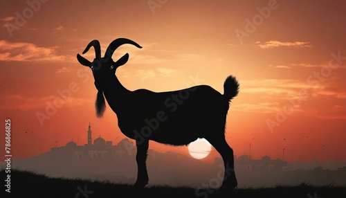 silhouette of a horse in the sunset, silhouette of a goat on a farm for eid-ul-adha © Hyder