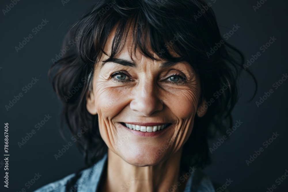 Portrait of a smiling senior woman, isolated on black background.