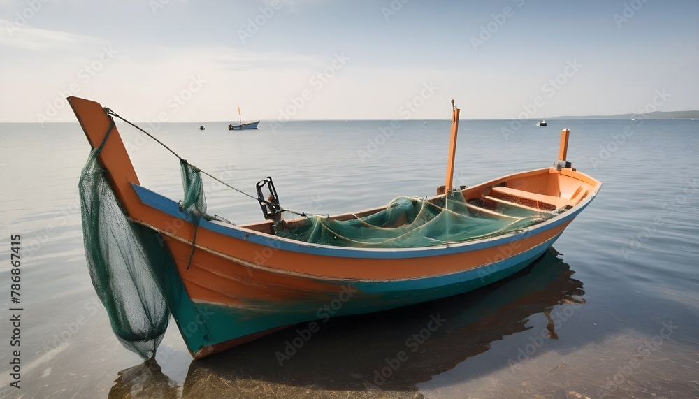 Small-fishing-boat-with-fishing-net-and-equipment