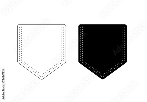 Shirt pocket. Patch pocket icon for clothing. Isolated patch pockets templates.