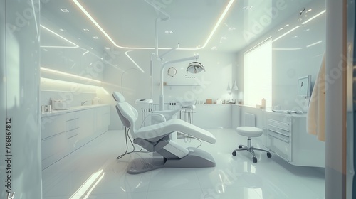 A dental office with a chair that has a gentle curvature