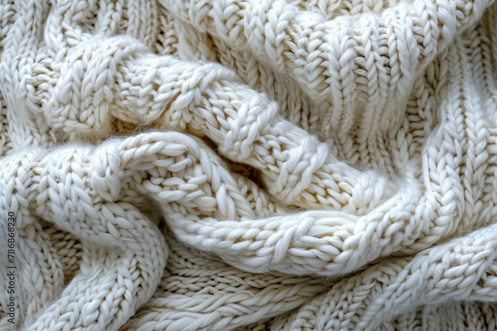Close-Up Texture of a Cozy Knitted White Woolen Blanket Close-Up Texture of a Cozy Knitted White Woolen Blanket