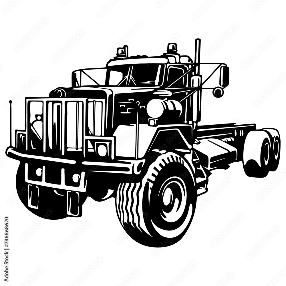 Naklejka premium Semi Truck - American Truck - line art vector illustration