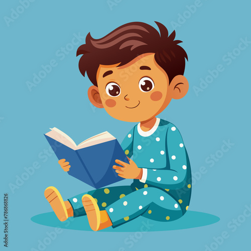 a-kid-wear-pajamas-sitting-and-reading-a-story-book