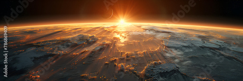3D Render Sunrise View from Space on Planet Earth, Sunrise over earth sunrise in space Generative AI 