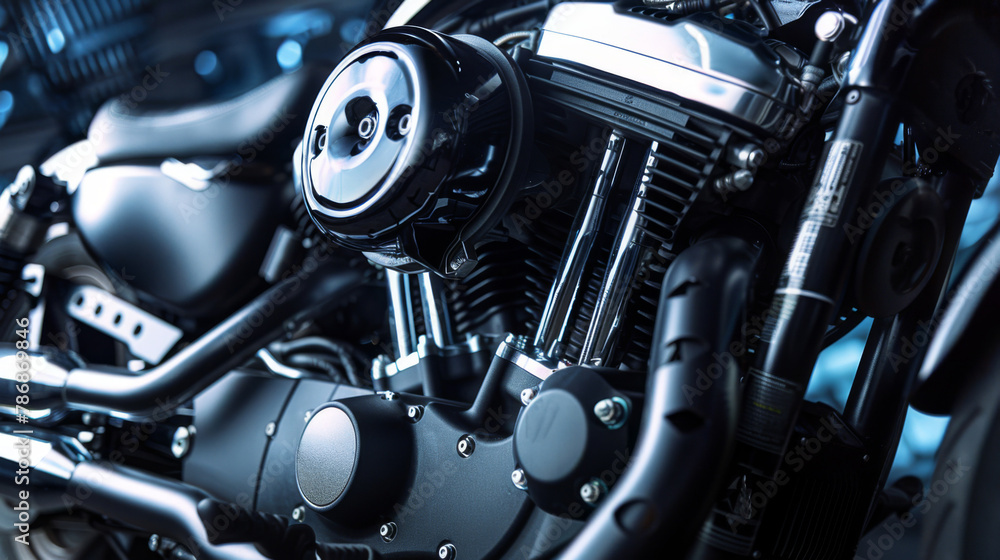 Motorcycle engine. Motor and mechanism closeup
Motorcycle engine. Motor and mechanism closeup