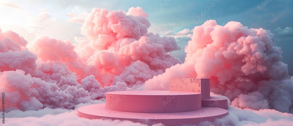 Pink product podium in dreamy cloud setting Pink product podium in dreamy cloud setting