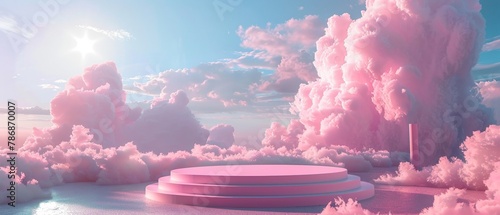 Pink product podium in dreamy cloud setting