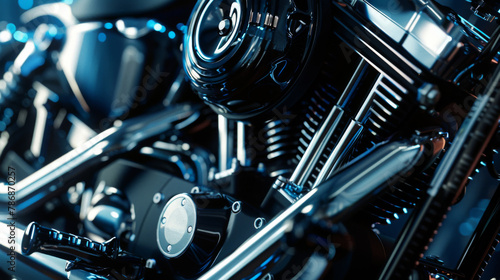 Motorcycle engine. Motor and mechanism closeup  © Vladimir