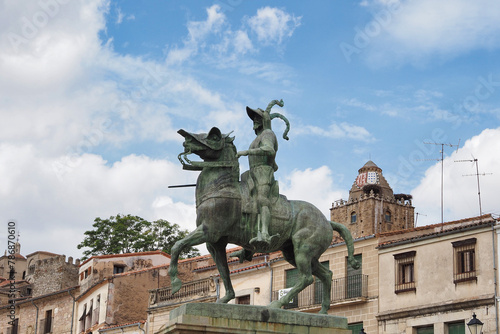 equestrian statue of francisco pizarro in the spanish town of trujillo photo
