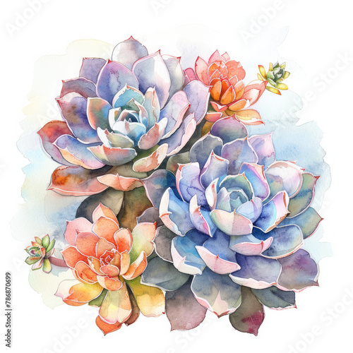 Wallpaper Mural Succulent flower. Watercolor isolated illustration on white background. Purple and pink color.  Torontodigital.ca