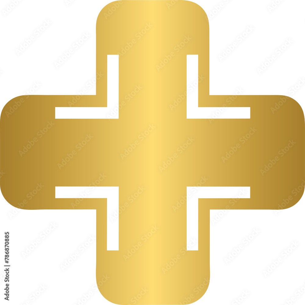 Obraz premium Golden health and wellness icon, golden medical cross icon