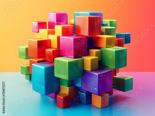 Isometric cubes in 3D color burst