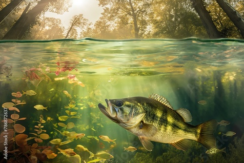 Split View Image with Largemouth Bass created with Generative AI Technology, ai, generative