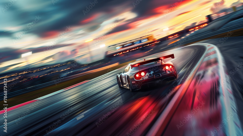 A professional race car driver speeding around the track during a high-stakes competition