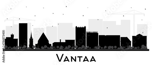 Vantaa Finland city skyline silhouette with black buildings isolated on white. Vantaa cityscape with landmarks. Business and tourism concept with modern and historic architecture.