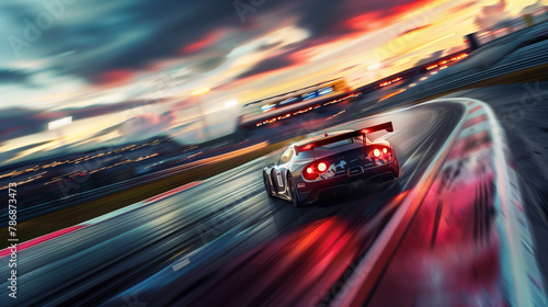A professional race car driver speeding around the track during a high-stakes competition © Yuda