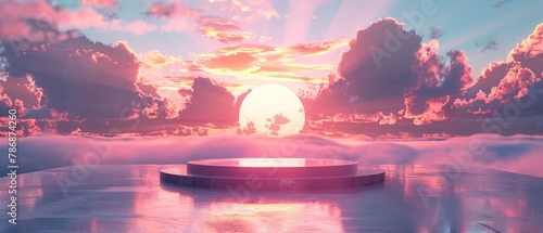 Dreamy sunset abstract backdrop with podium