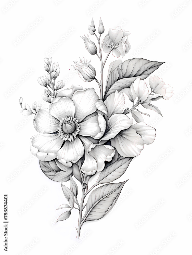 flower Wall Art, Pencil illustration, generated ai