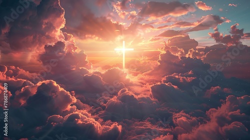 Divine cross against sunrise clouds #786874409