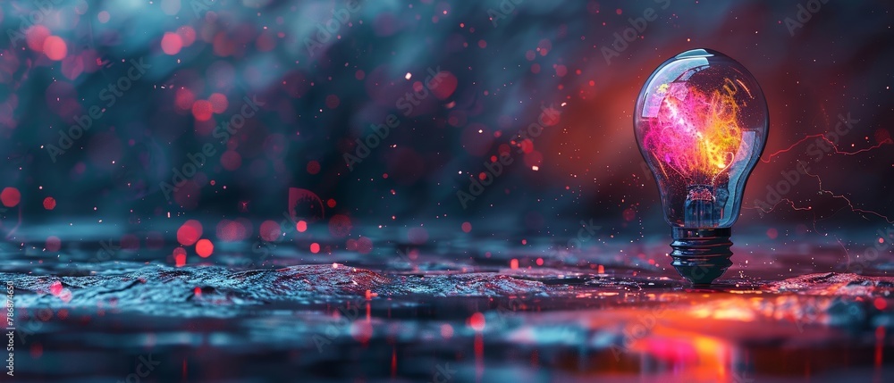 Dark scene with 3D colorful mind bulb Dark scene with 3D colorful mind bulb