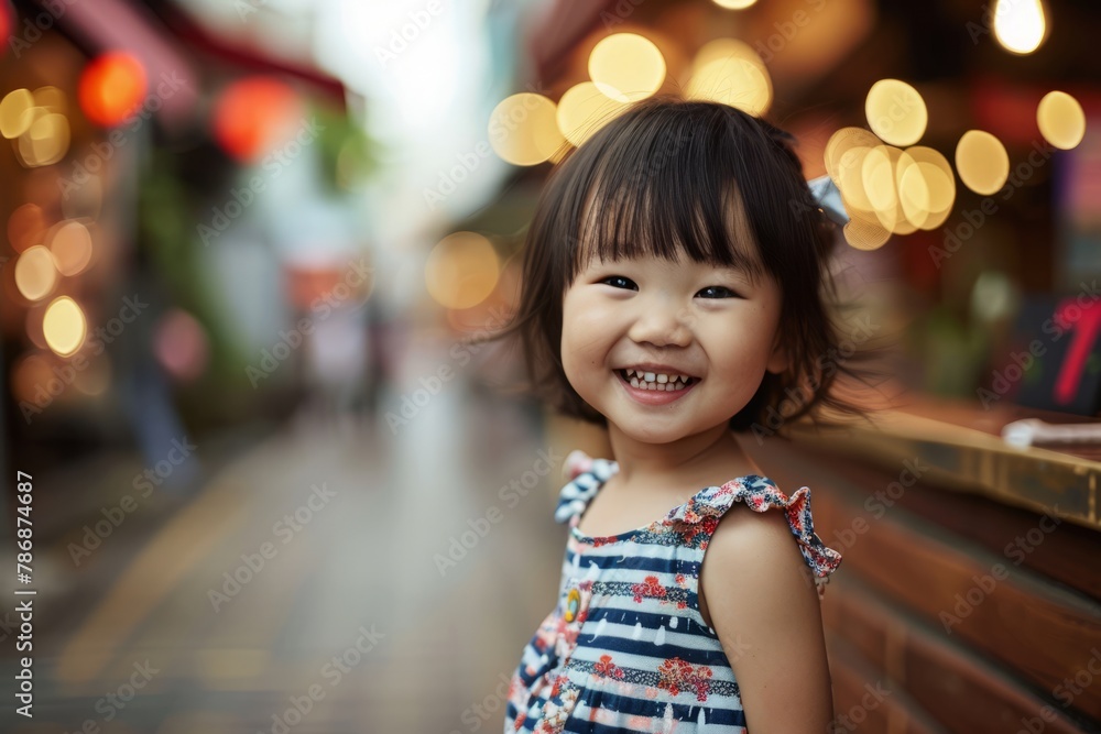 Portrait of cute little asian girl smiling on the street. Portrait of cute little asian girl smiling on the street.