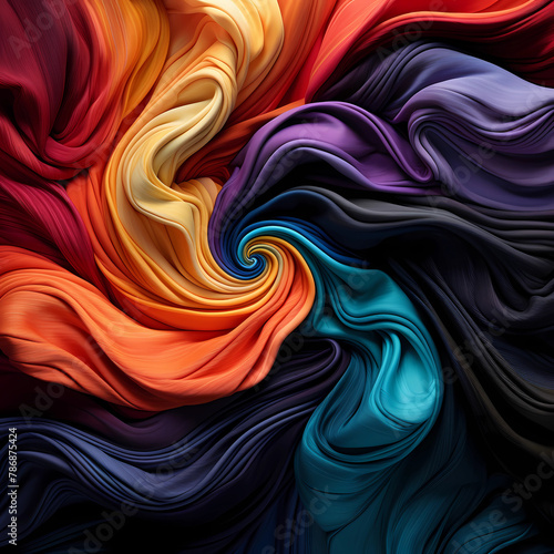 Multi-colored rainbow silk spun into beautiful waves, used as background, generative ai illustration. photo
