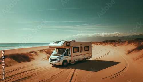 motorhome on the beach- travel, vacation, freedom