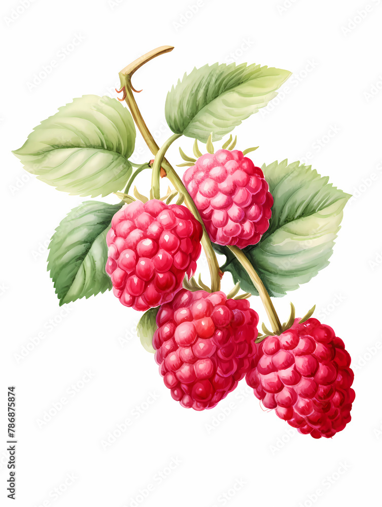 raspberry with leaves Illustration Wall Art, generated ai raspberry with leaves Illustration Wall Art, generated ai
