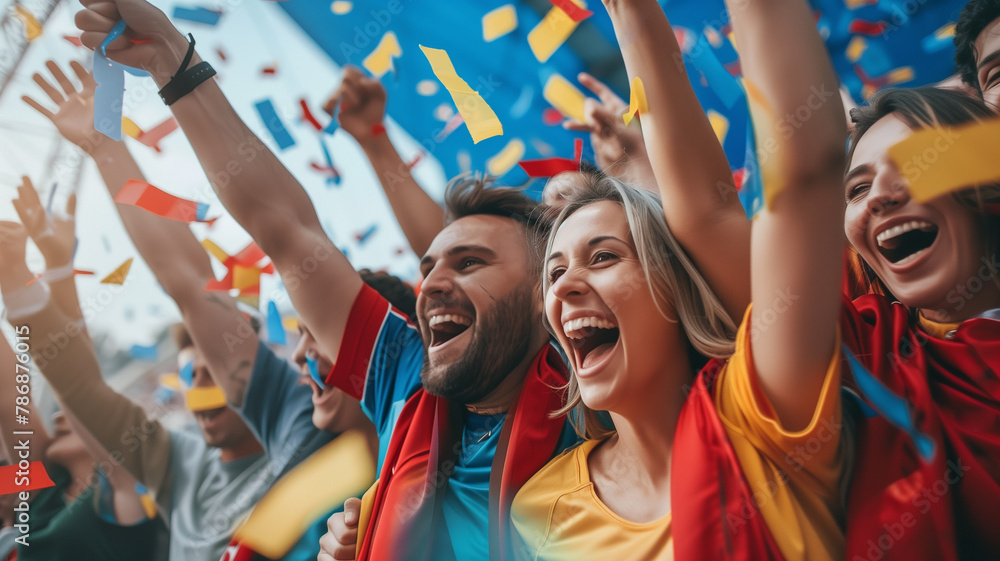 Fototapeta premium smiling cheerful football fans support the team