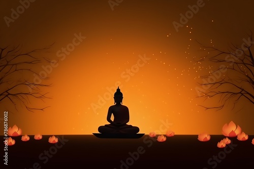 A buddha sits in vesak buddha purnima day with copy space. Background for vesak festival day © KaitoDesign