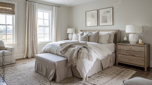 Tranquil bedroom retreat featuring natural linen textures and muted colors for a sweet dream