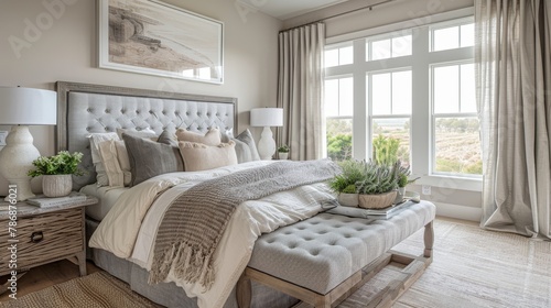 Tranquil bedroom retreat featuring natural linen textures and muted colors for a sweet dream © Paul
