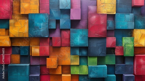 Color block cubes in 3D abstract art